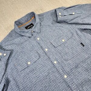 Orvis Shirt Men XL Active Fit Performance Trout Bum Vented Button Up Blue